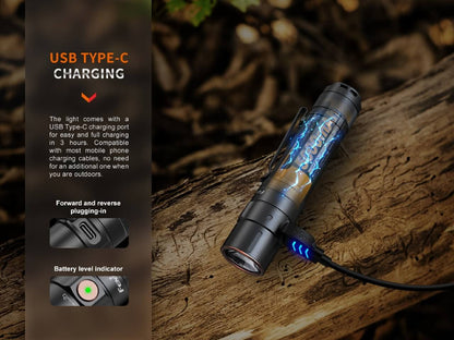 Fenix E35R USB Type-C charging feature with the included charging cable.