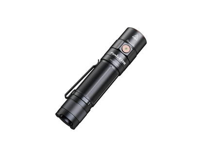 Black Fenix E35R flashlight shown at an angle on a white background.