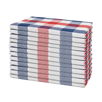 Red and blue plaid cotton dinner napkins