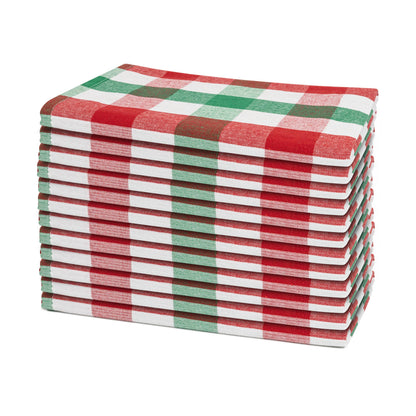 Red, green, and white plaid cotton dinner napkins