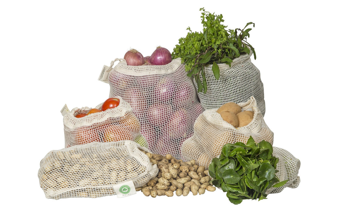 Reusable Cotton Mesh Produce Bags — 6 or 8 Pack