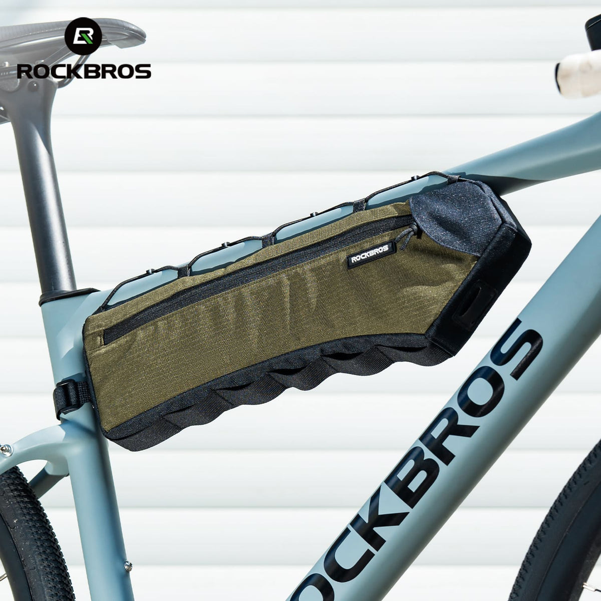 ROCKBROS 1.9L frame bag in a bicycle riding setting