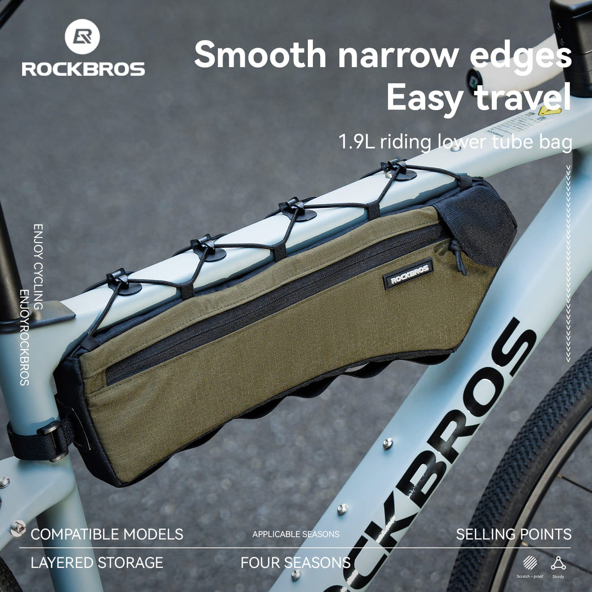 Slim ROCKBROS triangle bag mounted inside a bicycle frame