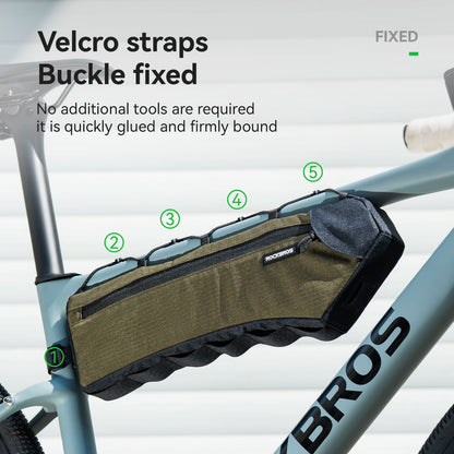 Fastening strap positions on the ROCKBROS 1.9L frame bag