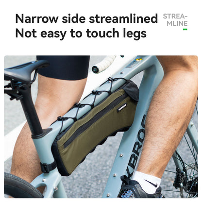 Cyclist and narrow frame-bag profile illustration