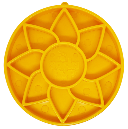 Yellow SodaPup Sunflower Softie slow feeder bowl, top view