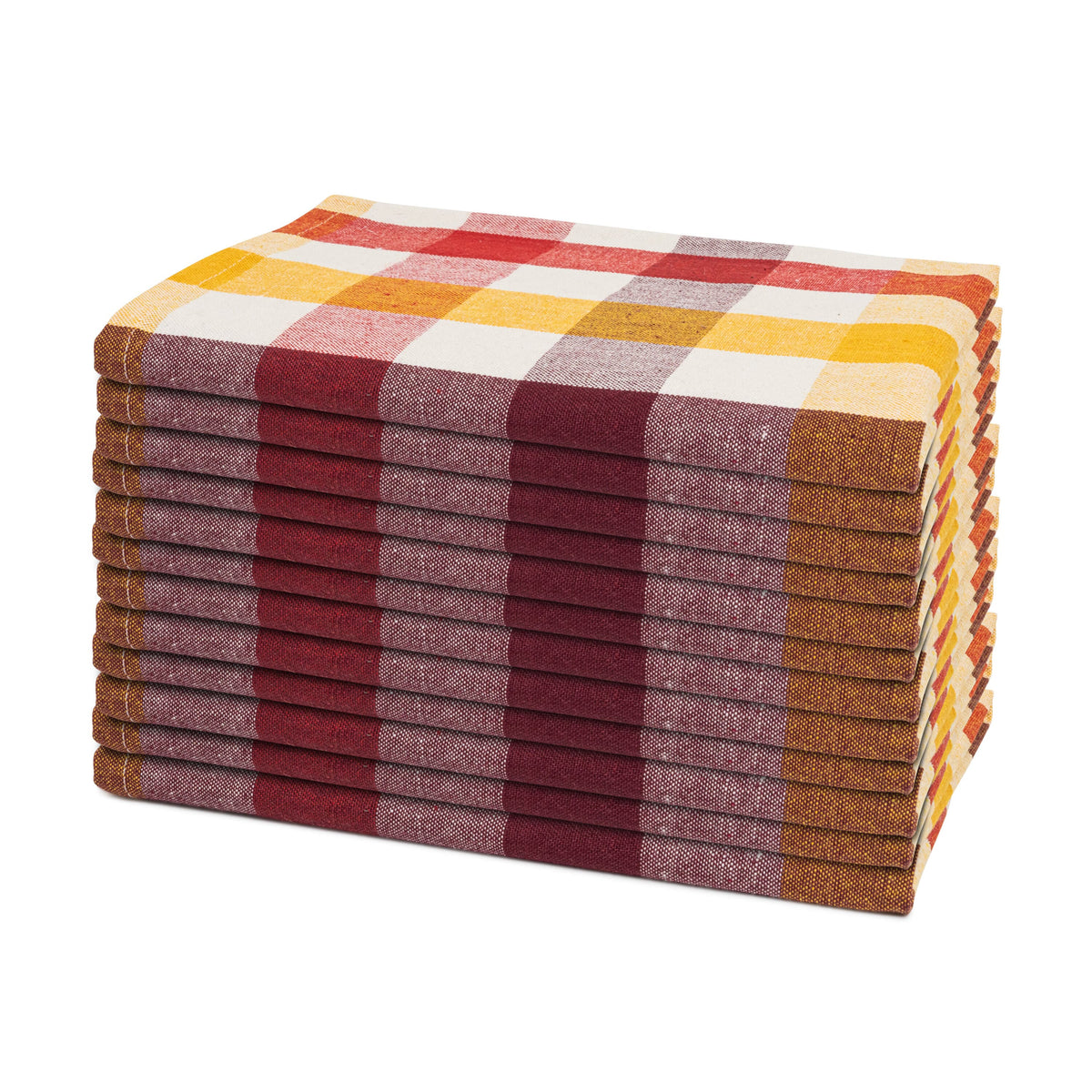 Plaid cotton dinner napkins in fall colors