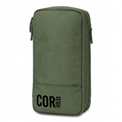 Dark-green COR Surf toiletry travel bag.