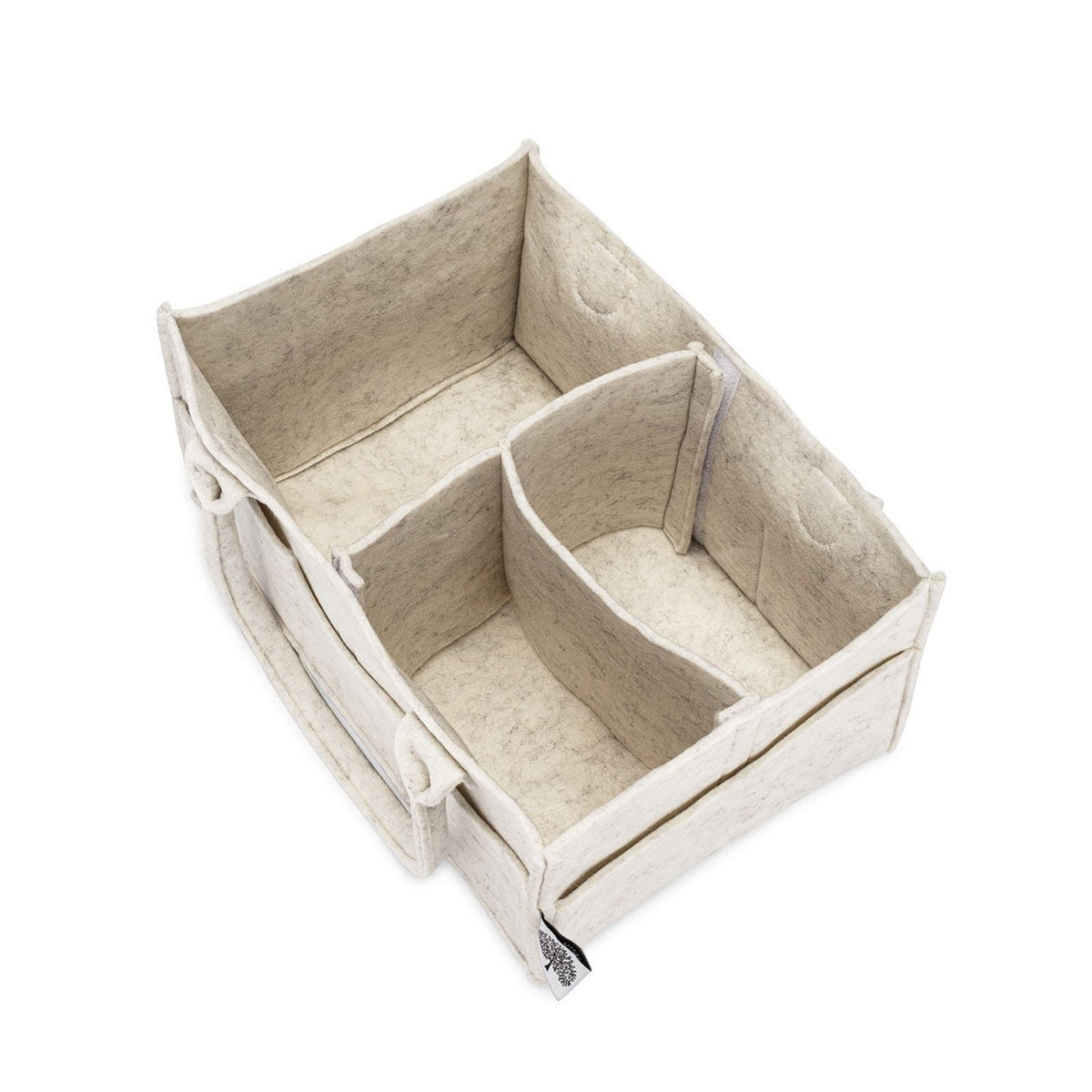 Empty White Regular felt diaper caddy viewed from above, with removable divider and carry handles visible.
