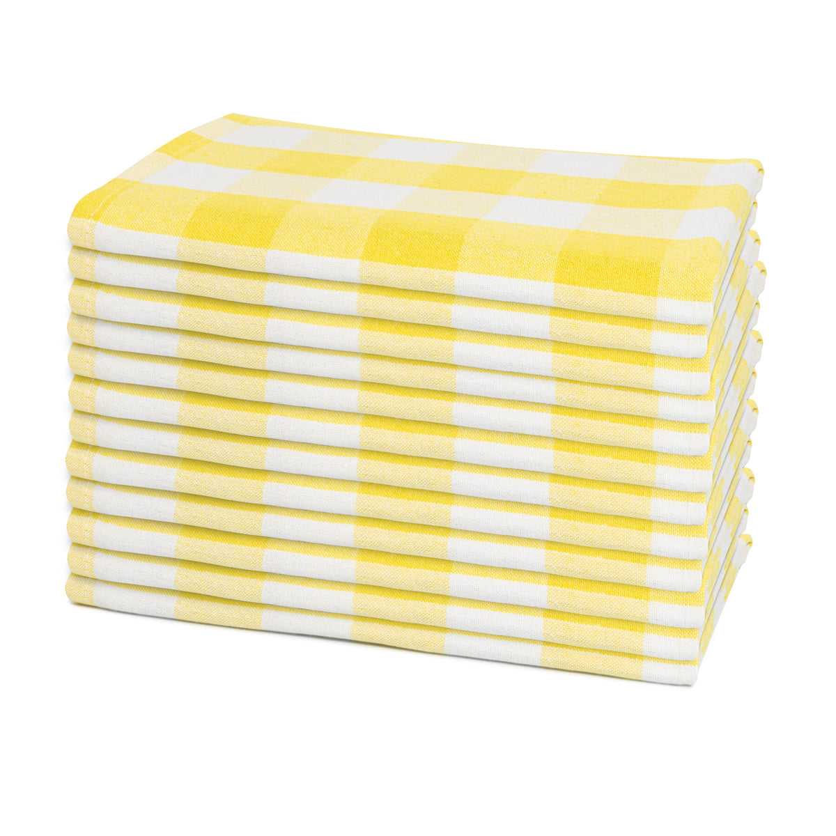Yellow and white plaid cotton dinner napkins